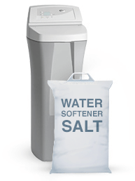 water softener salt next to a water softener