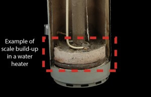 Example of scale build-up in a water heater